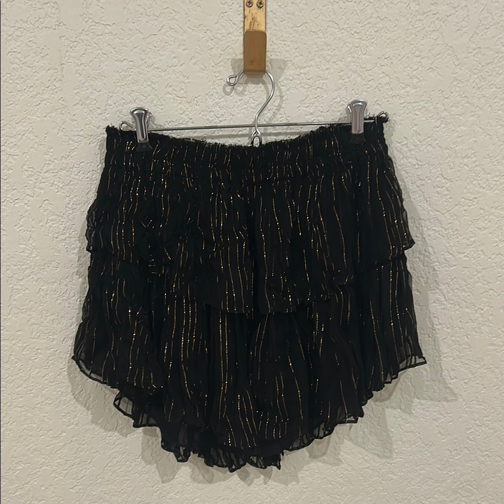 NWT LoveShackFancy Black & Gold Ruffle Mini Skirt